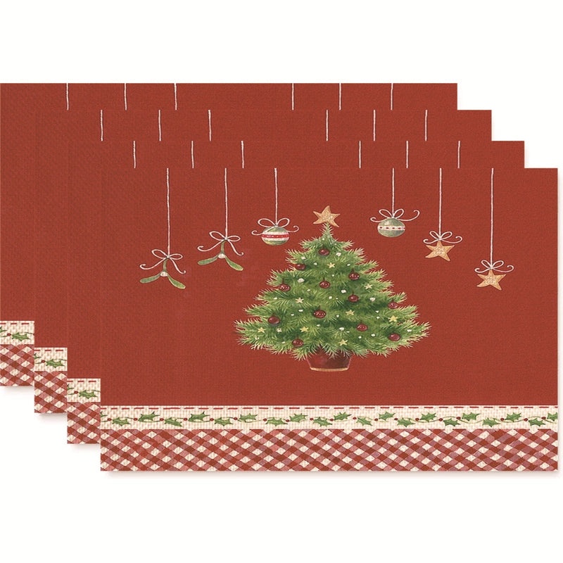 Nordic Christmas Tree Bow Knot Snowflake Linen Cotton Placemat|Home Decor & Tableware