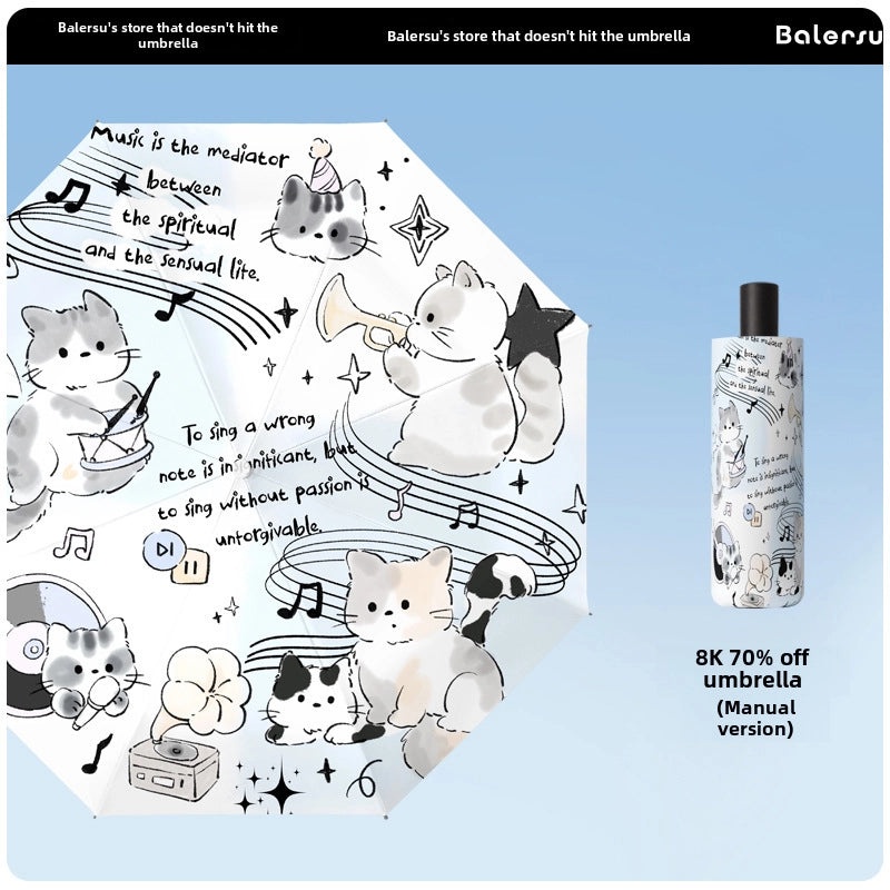 Music Kitten Small Portable Automatic Folding Umbrella for Kids | Kids Accessories