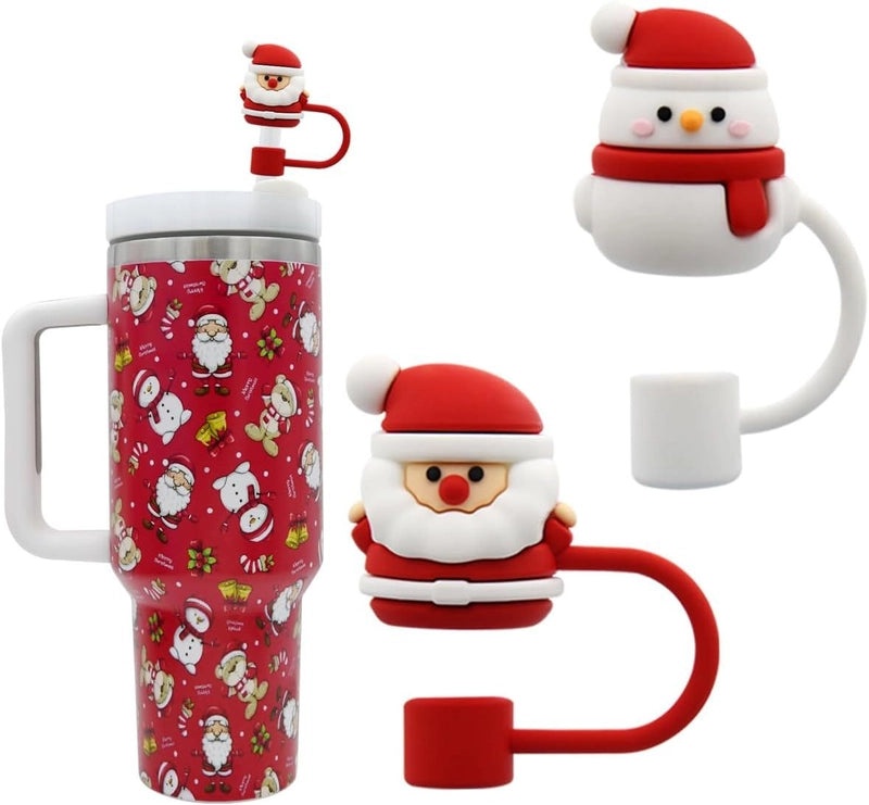 Christmas Santa Claus Silicone Straw Cap Decorative Cover Holiday Party Accessory | Seasonal Drinkware Accessories