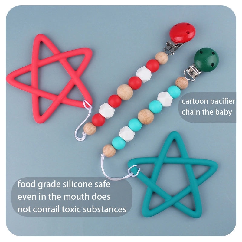 Adorable Pentagram Beech Wood Silicone Baby Teething Toy | Baby Teething Accessories