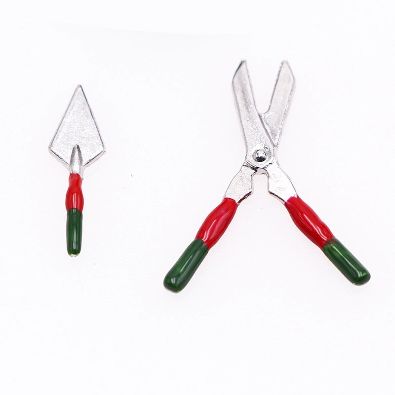 Miniature Dollhouse Gardening Tin Scissors Set with Wrought Iron Watering Can for BJD Accessories|Miniature Garden Tools