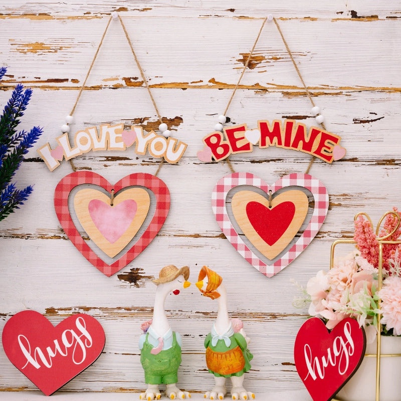 Valentine's Day Heart-Shaped Wooden Hanging Ornament Cute Letter Indoor Date Decoration|Home Decor