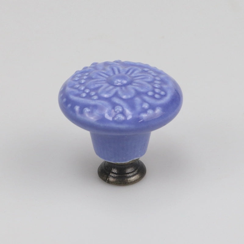 Ceramic Flower Cabinet Handle with Wooden Base | Cabinet Hardware