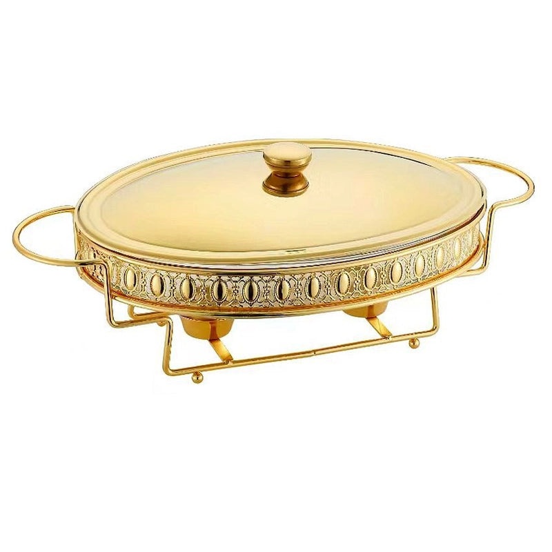 耐热玻璃炉圆形酒精加热金色自助餐锅带盖恒温保温锅|厨房用品