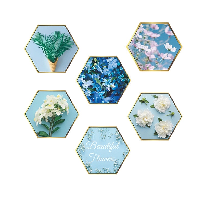 Hexagonal Flat Photo Frame Wall Sticker with Fresh Green Plant Design | Home Decor Wall Art