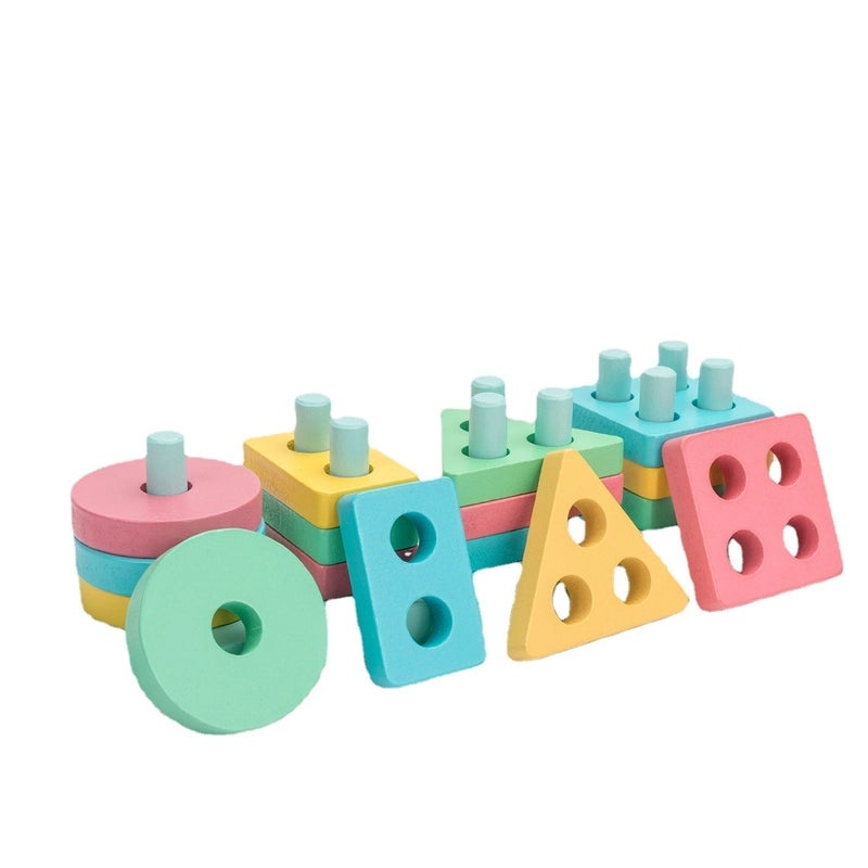 Macaron Color Wooden Geometric Building Blocks Puzzle for Kids | Early Education Toys