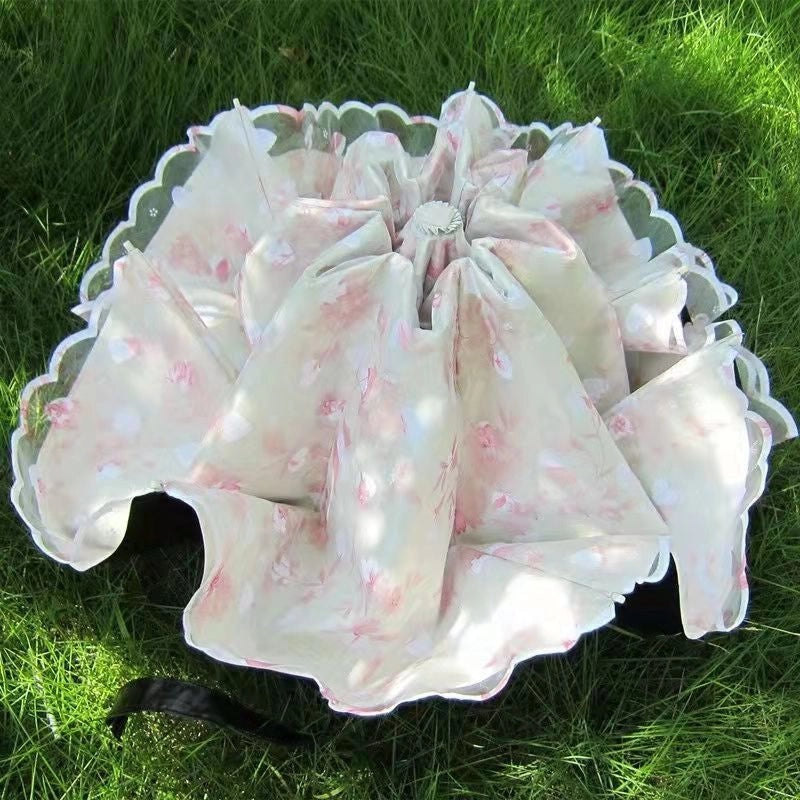 Goddess Princess Double Layer Lace Foldable Umbrella for Women | Sun & Rain Protection | Black Sunshade Umbrellas | Women's Accessories