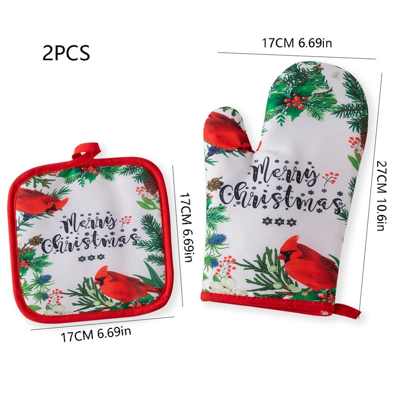 Christmas Heat Resistant Gloves with Santa Claus and Christmas Tree Design|Winter Accessories