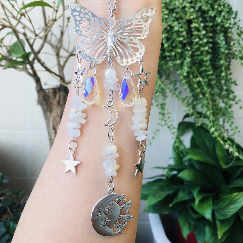 Christmas Pastoral Sun and Butterfly Crystal Pendant Wind Chime Wall Hanging|Home Decor
