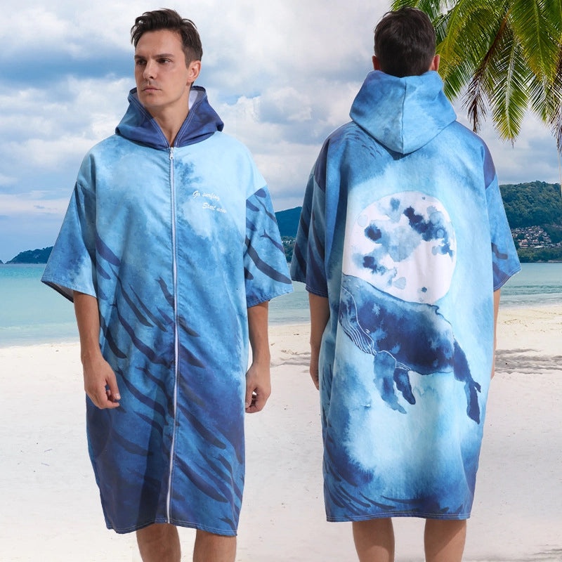 Quick-Dry Surf Diving Zipper Poncho Absorbent Swimming Changing Robe Bath Towel | Beachwear & Swim Accessories