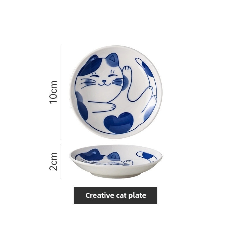 Japanese Style Cat Ceramic Dish Cartoon Soy Sauce Dish Small Seasoning Dish for Dining Table|Kitchen & Dining