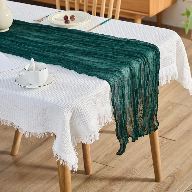 Bohemian Silk Crepe Table Runner Pleated European Style Wedding Party Decoration|Table Runners & Tablecloths
