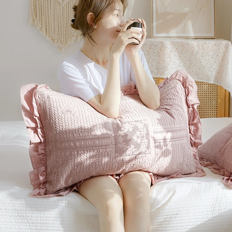 European Style Pure Cotton Waffle Lace Large Pillowcase Envelope Design Non-slip Non-shedding|Home Textiles Bedding