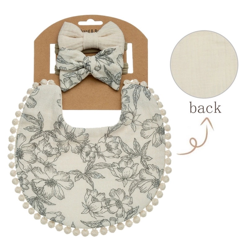 Double-layer Cotton Baby Bib with Bow Headband Set | Baby Accessories