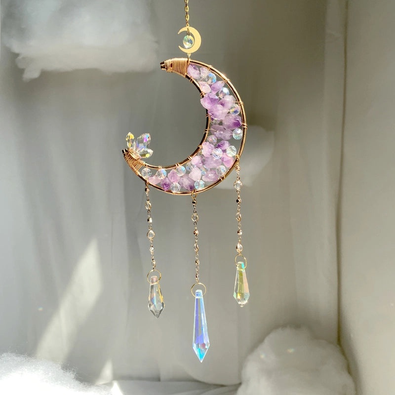 Minimalist Rainbow Moon & Sun Crystal Wind Chimes Garden Pendant Decorative Ornaments|Home Decor & Garden Accessories