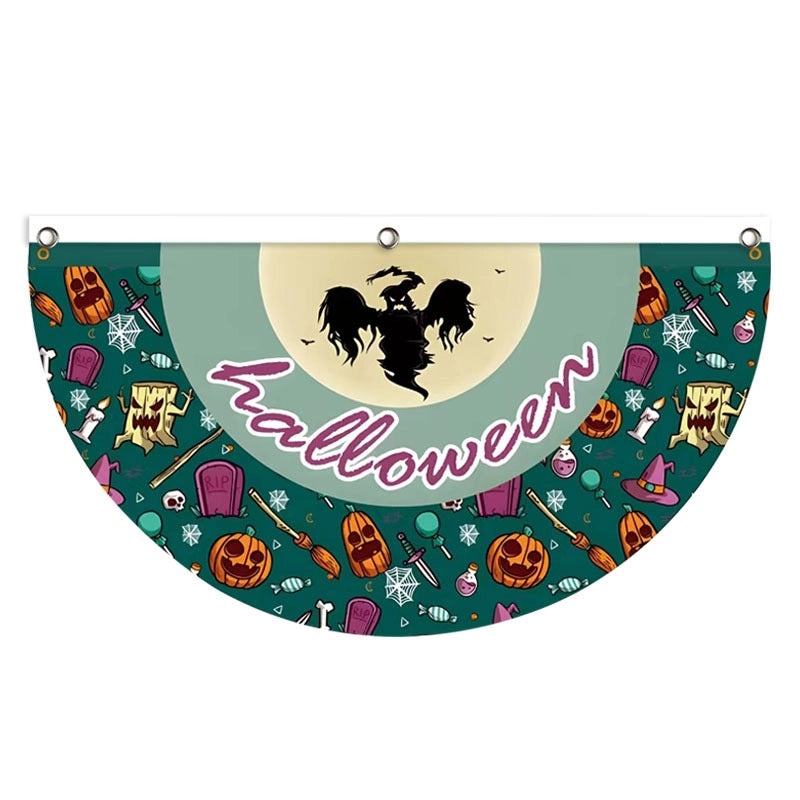 Halloween Pumpkin Skull Party Flag Polyester Funny Decorative Banner|Home & Garden > Seasonal Decorations > Halloween Decorations