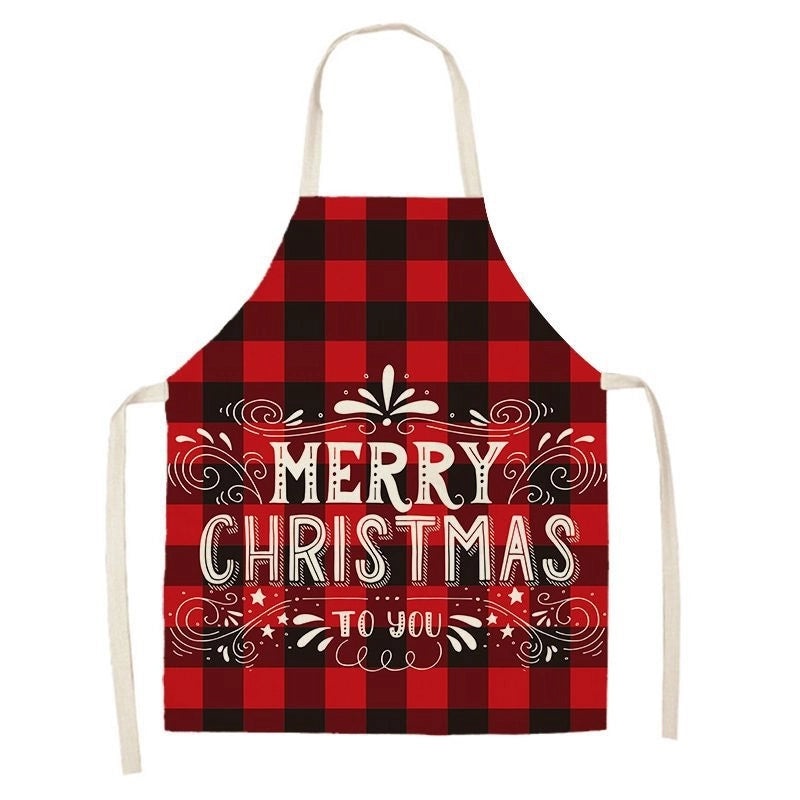 Christmas Santa Claus Stripe Snowflake Linen Apron Holiday Kitchen Accessory|Kitchen & Dining
