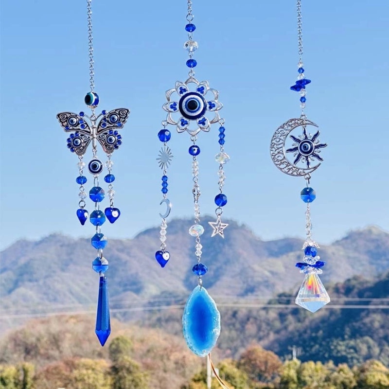 Shiny Moon & Butterfly Crystal Glass Suncatcher Wind Chime - Minimalist Wall Art Decor|Home Decor