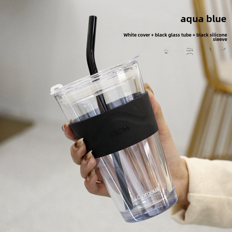 Northern Lights Glass Straw Cup Portable Household Student Drinkware Trendy Couple Small High-Value Cup|Kitchen & Dining