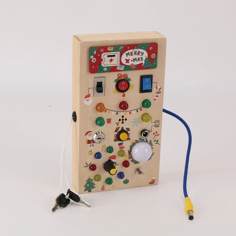 Children's Educational Wooden Busy Board with LED Light Switch | Early Learning Toys