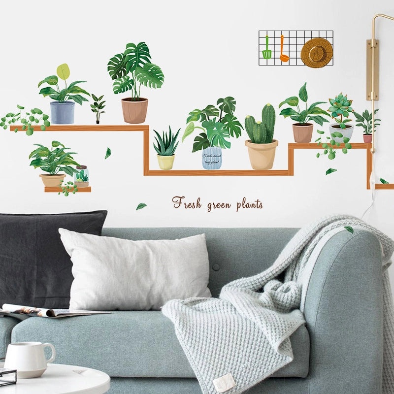 Nordic Style Fresh Potted Plant Wall Sticker for Living Room Bedroom Self-Adhesive Removable Decorative Background Fx-c57|Home Decor Wall Sticker
