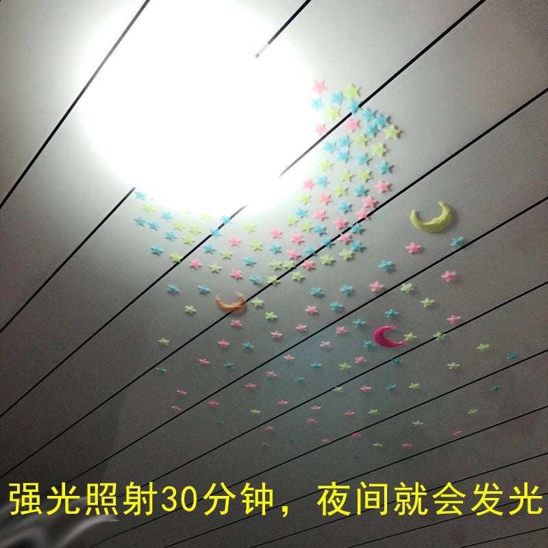 Glowing Star and Moon 3D Fluorescent Wall Decals Set|Home Decor & Wall Art