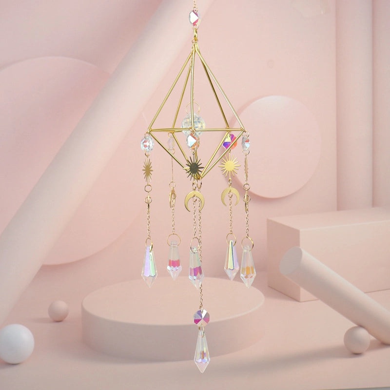 Minimalist Geometric Crystal Agate Suncatcher Wall Hanging | Home Decor