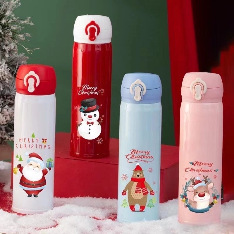 Christmas Stainless Steel Thermos Cup with Cute Santa Claus Design | Holiday Drinkware