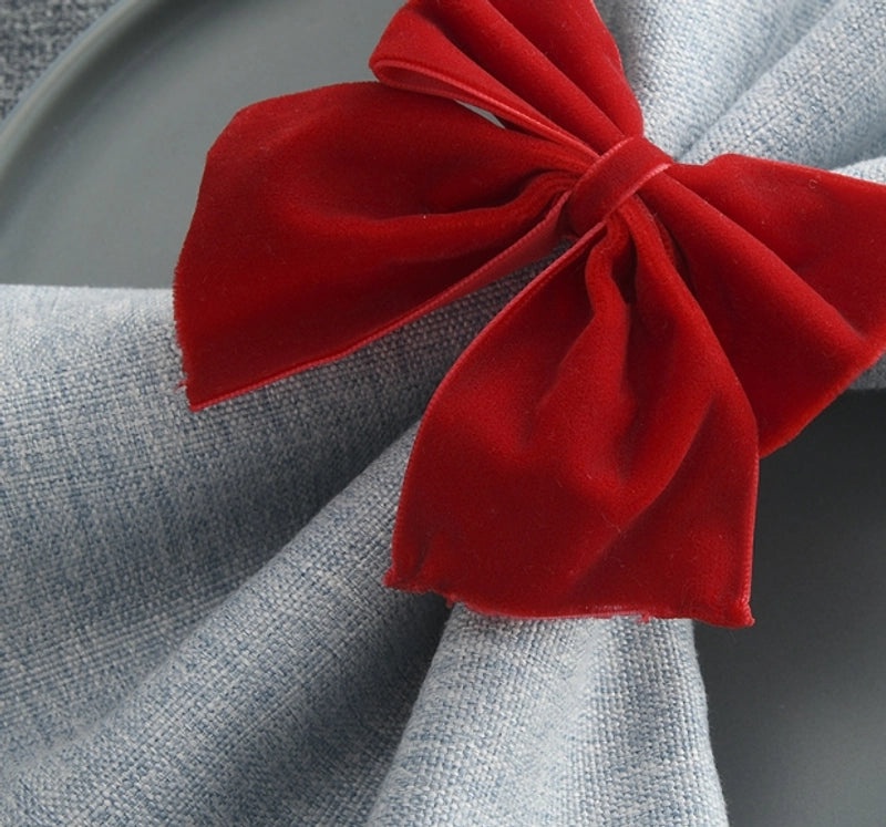Christmas Red Bowknot Napkin Ring Flannel Holiday Tissue Holder Festive Table Decor|Tableware & Dining Accessories