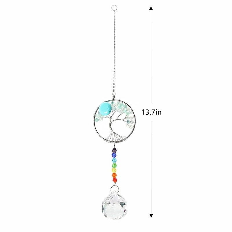 Sparkling Tree of Life Crystal Suncatcher and Wind Chime Decorative Wall Art|Home Decor and Garden Ornaments