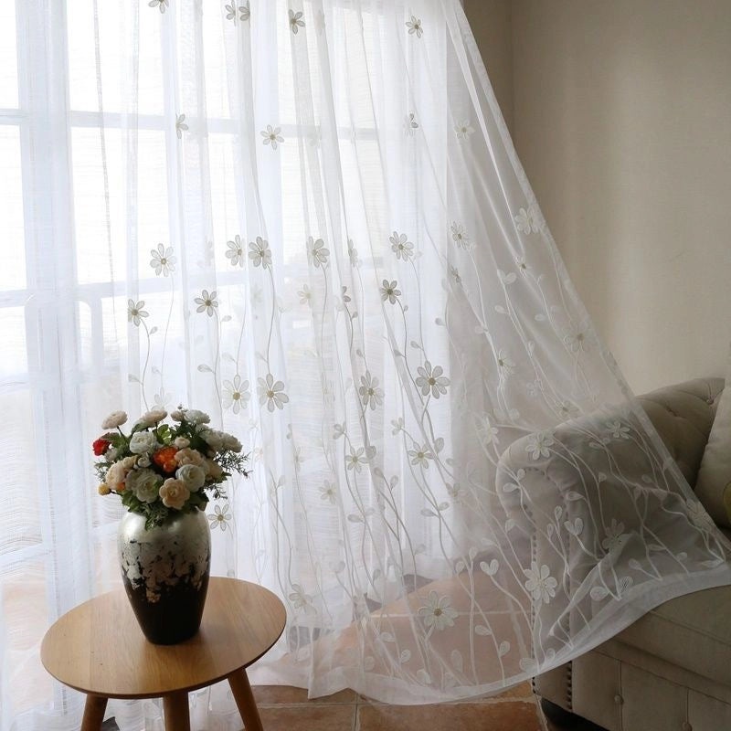 Luxury White Embroidered Mesh Curtains Retro Style Half-Light Yarn Sheer Drapes for Living Room Balcony|Home Decor Curtains