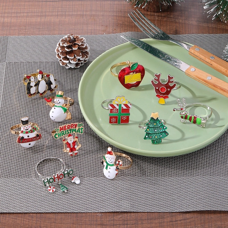 Festive Penguin Santa Claus Napkin Ring Alloy Christmas Table Decor | Tableware & Napkin Rings