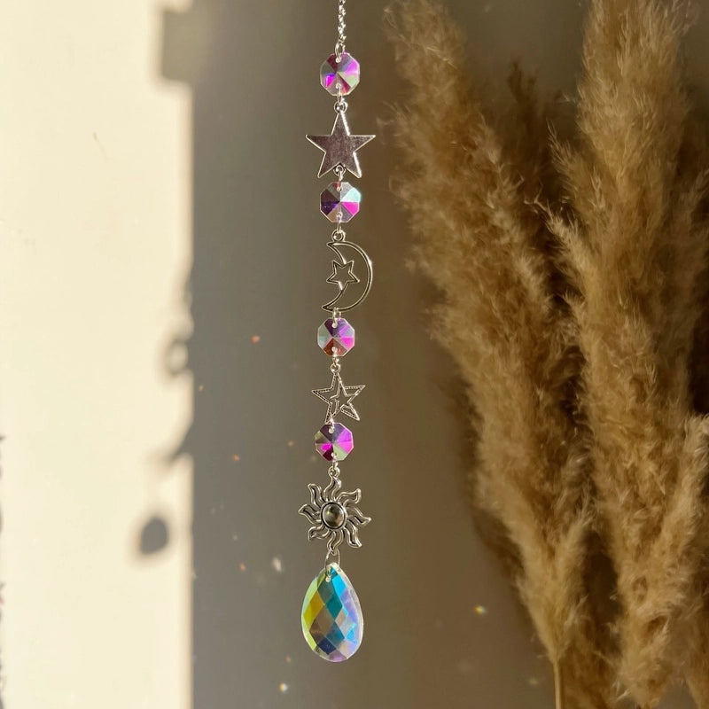 Sun Star Heart Crystal Suncatcher Wind Chime Wall Hanging | Home Decor Accessories