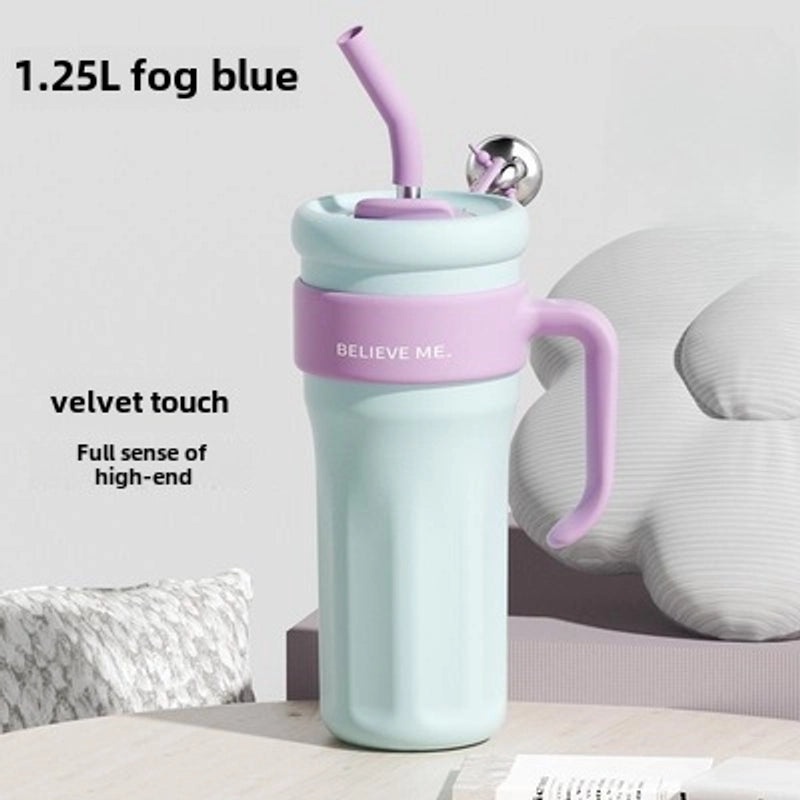 Large Capacity Stainless Steel Straw Water Bottle for Girls with Handle | Drinkware & Water Bottles