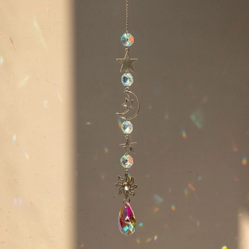 Minimalist Moon & Water Droplets Crystal Suncatcher Wind Chime Decorative Wall Hanging|Home Decor