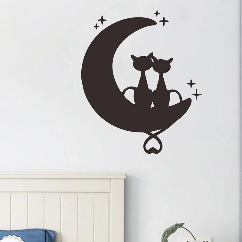 Minimalist Moon and Cat Wall Decals for Bedroom and Porch | Home Decor Wall Stickers