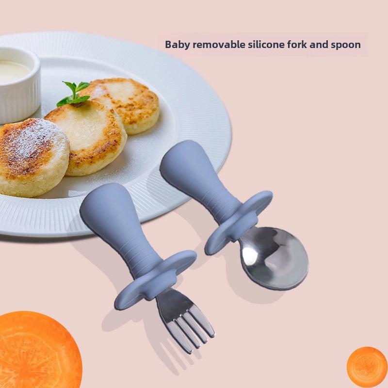 Baby Silicone Training Fork and Spoon Set for Kids | Kids Tableware
