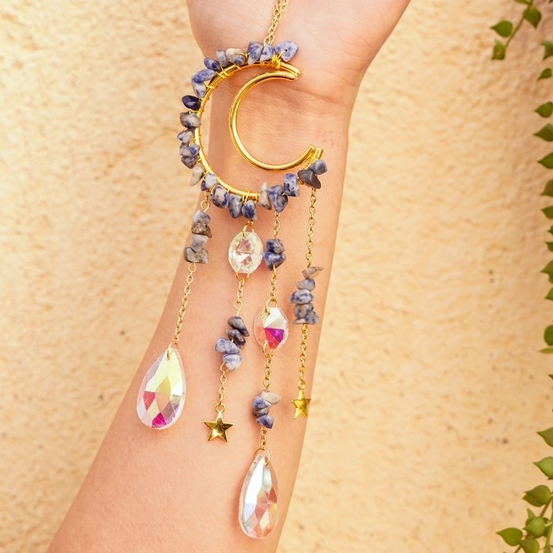 Elegant Moon White Crystal Wind Chime for Home Decor|Home Decor & Accessories