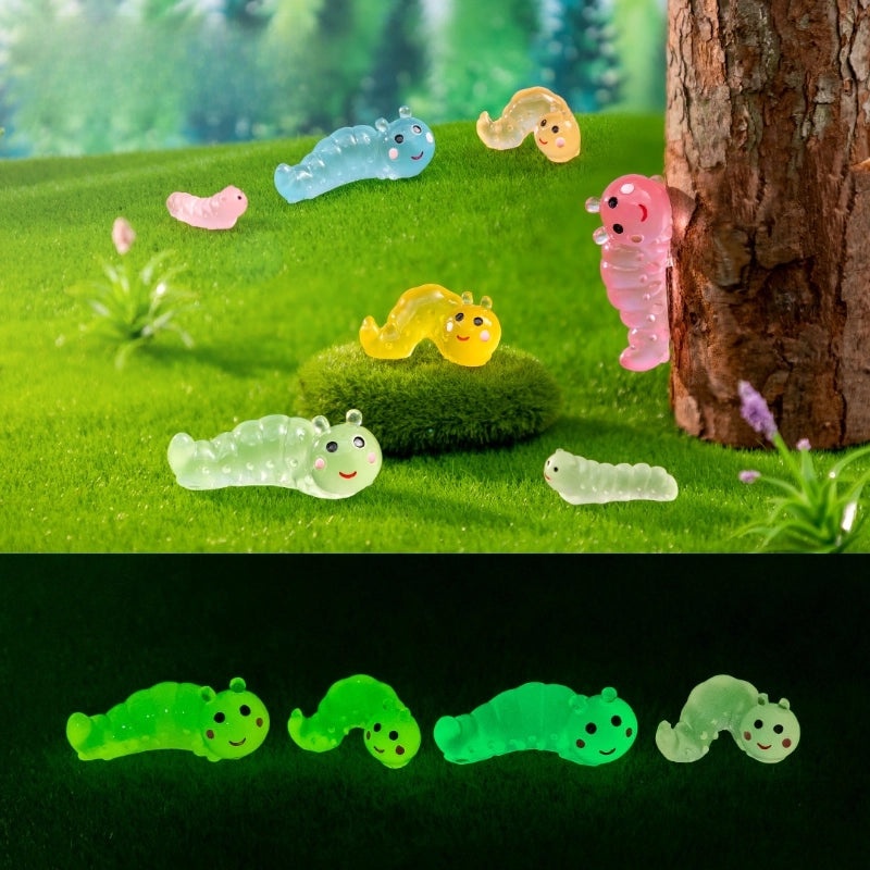 Glowing Moss Micro Landscape with Realistic Caterpillar for Succulent Garden DIY Decorative Miniature Ornaments|Garden Decor Accessories