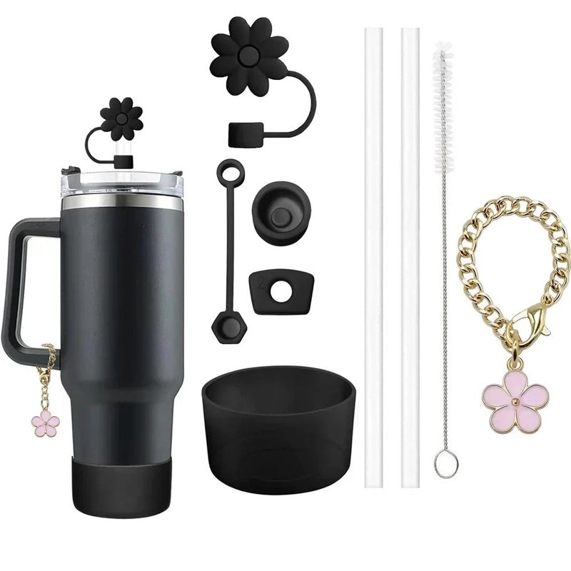 Solid Color Floral Silicone Straw Caps Set | Drink Accessories