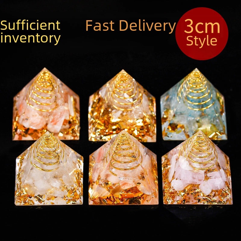 Natural Crystal Chakra Pyramid Ornament with Gravel - Office Desk Decoration | Home Decor