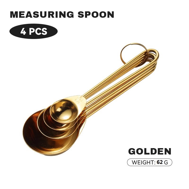 8-Piece Rose Gold Stainless Steel Measuring Cups and Spoons Set with Wire Handles and Scale | Kitchen Measuring Tools