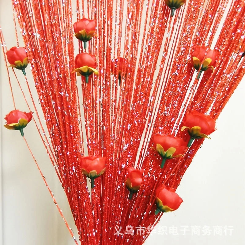 Silver Rose Thread Curtain 1x2 Door Partition Drapes Privacy Porch Divider | Home Decor Curtains