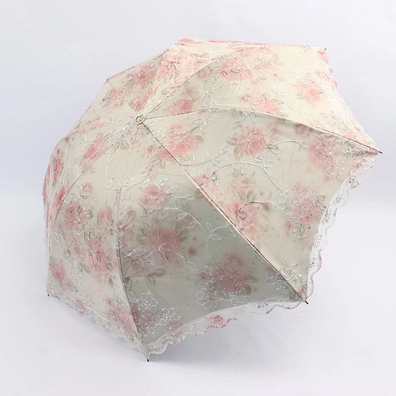 Goddess Princess Double Layer Lace Foldable Umbrella for Women | Sun & Rain Protection | Black Sunshade Umbrellas | Women's Accessories