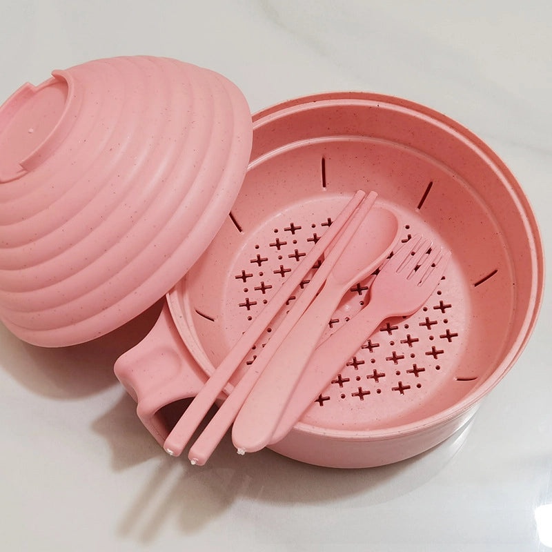 日式麦秸方便面碗带盖筷子套装|餐具厨房用品