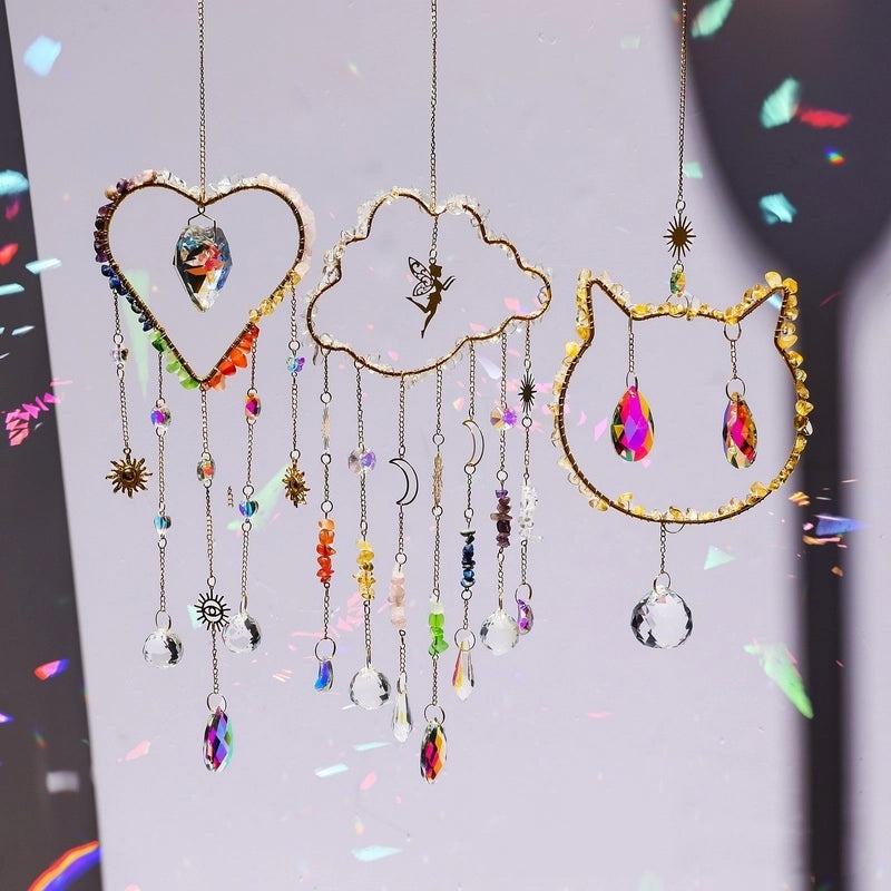 Adorable Cloud and Heart Shaped Cat Crystal Suncatcher Wind Chime Wall Decor|Home Decor & Accessories