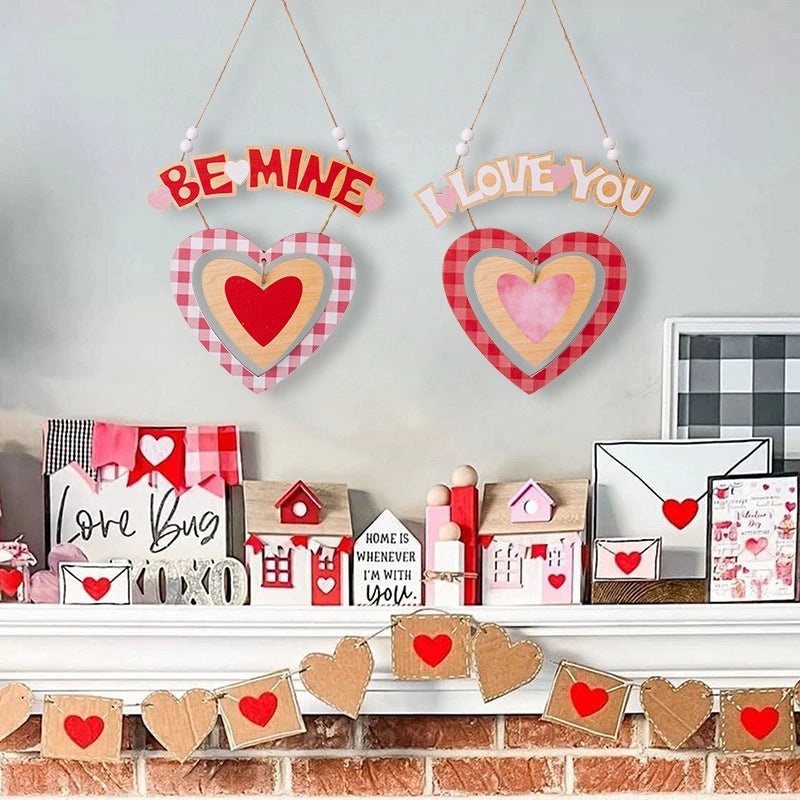 Valentine's Day Heart-Shaped Wooden Hanging Ornament Cute Letter Indoor Date Decoration|Home Decor
