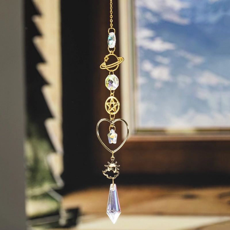 Minimalist Star and Moon Crystal Metal Suncatcher Wind Chime for Home Décor | Home Decor & Accessories