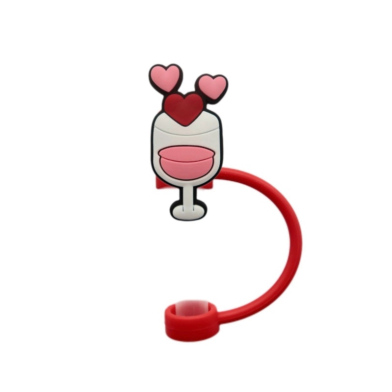 Valentine's Day Red Heart Silicone Straw Caps, 10 Pieces Set | Drinkware Accessories