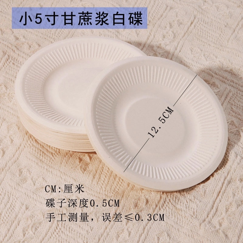 Disposable Biodegradable Sugarcane Pulp Paper Plates Thickened Dinner Plates for BBQ Cake Kindergarten DIY | Party Supplies & Disposable Tablewar